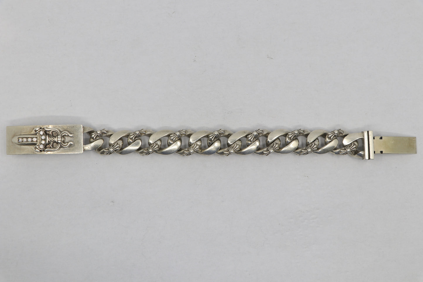 Chrome Hearts Dagger ID Fancy Link Bracelet Sterling Silver with Factory Pavé Diamonds | AVNTGRDNY NYC