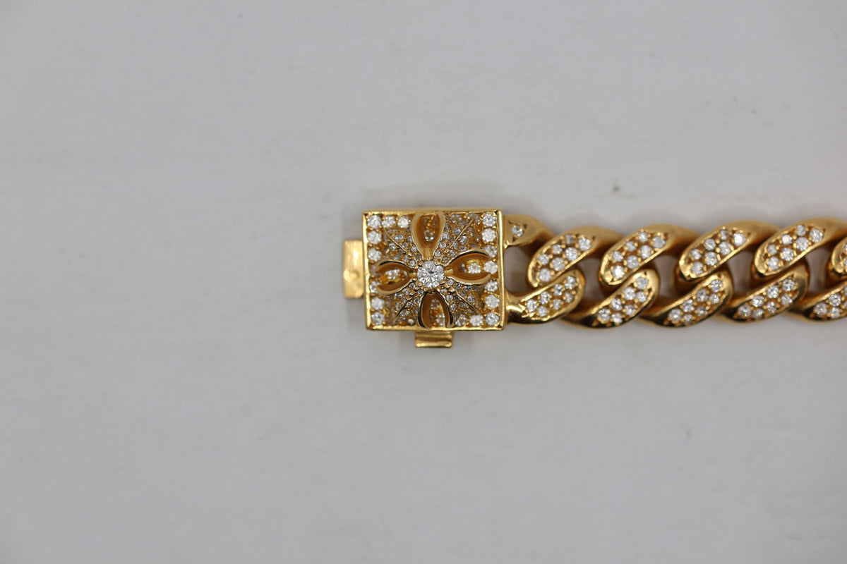 Chrome Hearts 22K Gold CH X Box ID Classic Link Bracelet Pavé Diamonds 20 Link