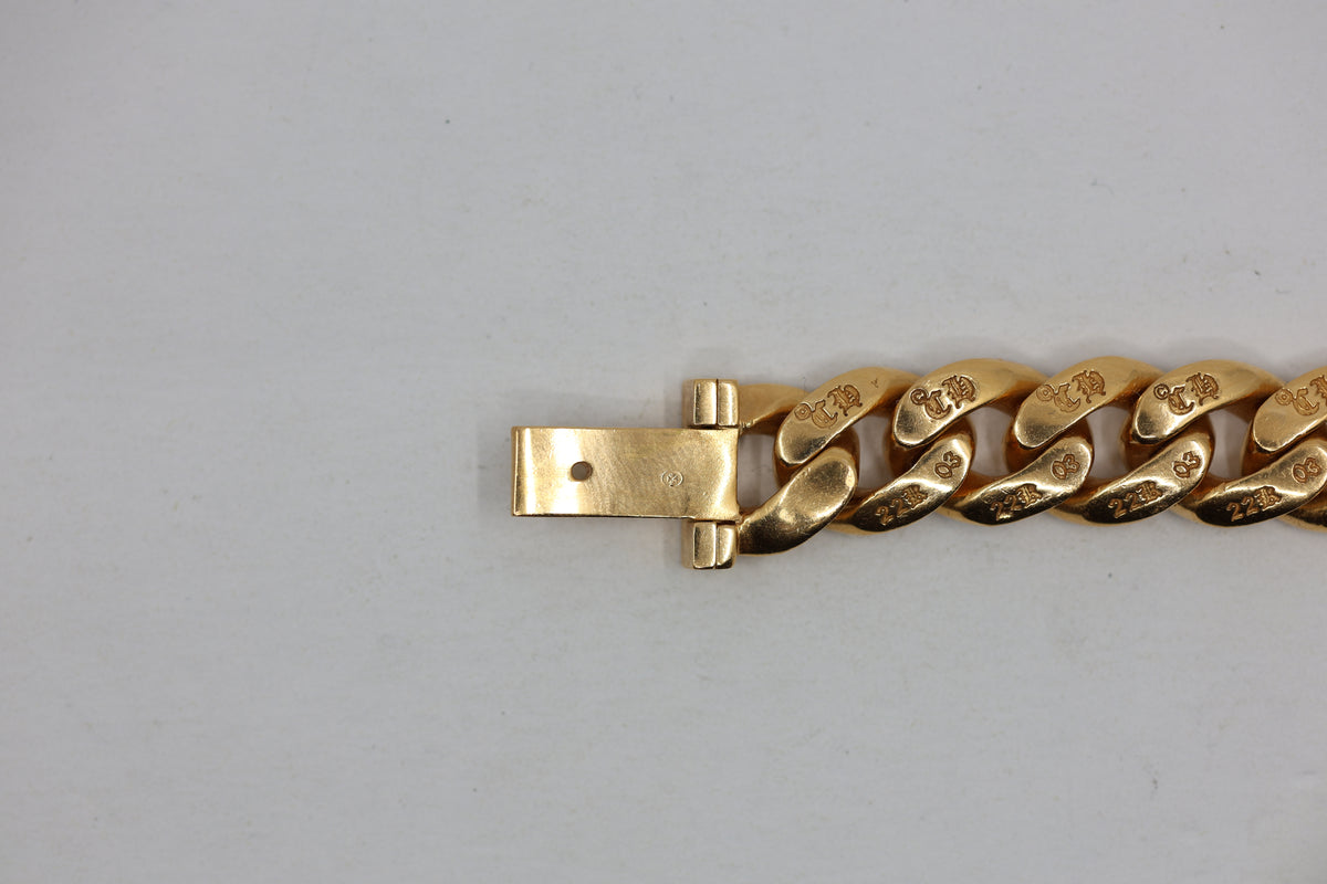 Chrome Hearts 22K Gold CH X Box ID Classic Link Bracelet Pavé Diamonds 20 Link