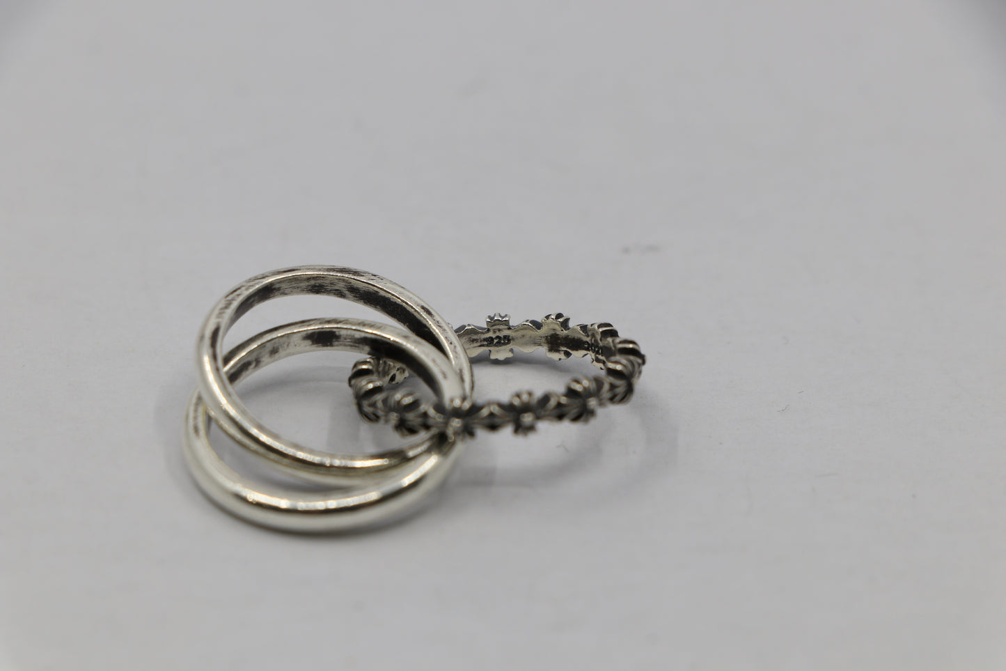 Chrome Hearts Tiny E CH Plus Band Triple Ring Size 4 Sterling Silver New | AVNTGRDNY NYC