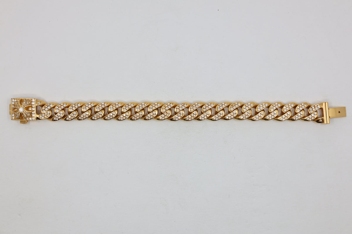 Chrome Hearts 22K Gold CH X Box ID Classic Link Bracelet Pavé Diamonds 20 Link