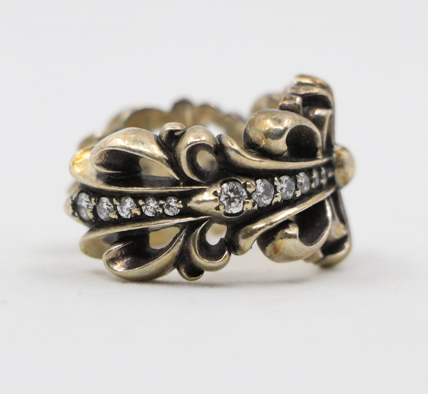 Chrome Hearts Silver Double Floral Ring with Pave Diamonds Size 9 | AVNTGRDNY NYC