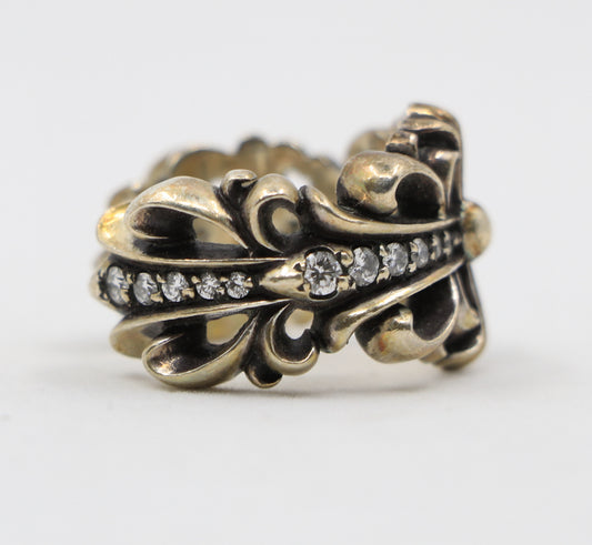 Chrome Hearts Silver Double Floral Ring with Pave Diamonds Size 9 | AVNTGRDNY NYC