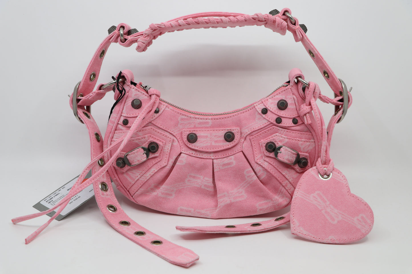 Balenciaga Le Cagole XS Monogram Denim Shoulder Bag Pink