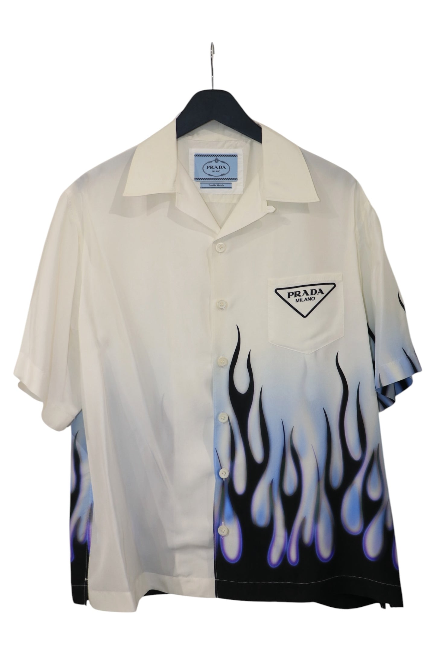 Prada Double Match Flame Silk Shirt Camp Collar Size M 2021 | AVNTGRDNY NYC