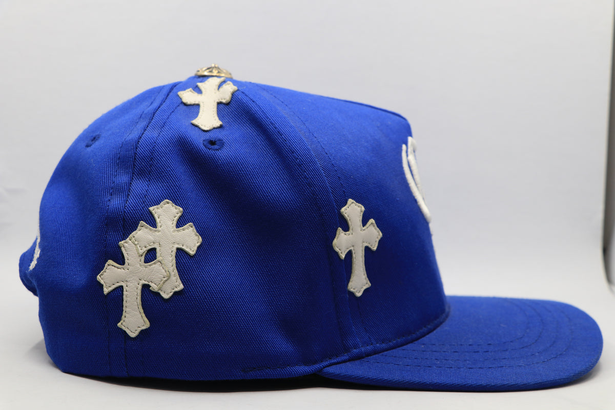 Chrome Hearts CH Logo Leather Patch Snapback Hat Blue | AVNTGRDNY NYC