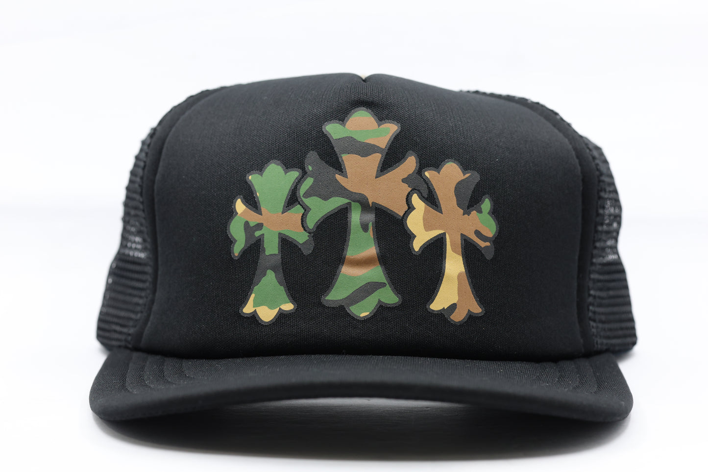 Chrome Hearts Camo Triple Cross Trucker Hat| AVNTGRDNY NYC