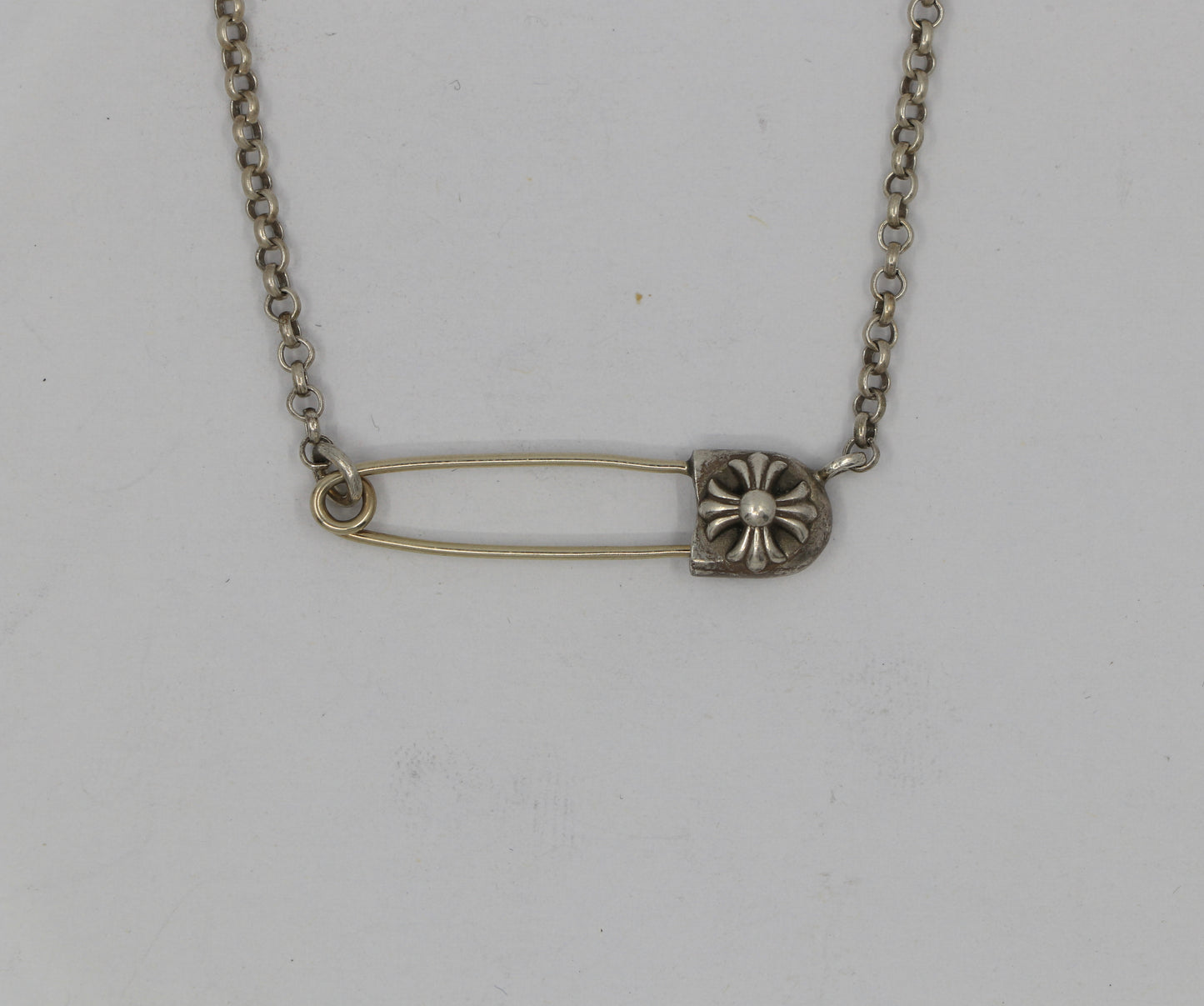 Chrome Hearts Safety Pin Necklace Silver on 20” Roll Chain | AVNTGRDNY NYC