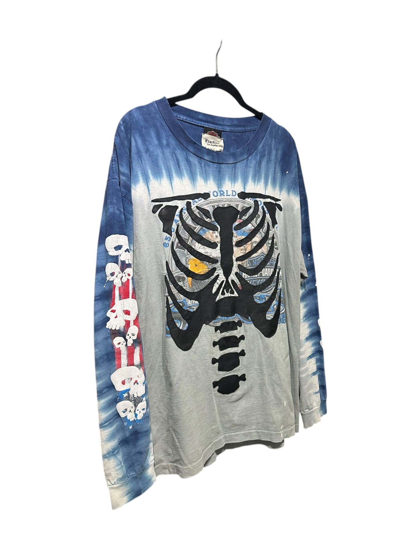 Fraction Los Angeles Leather Rib Cage Appliqué Harley Davidson Tie Dye Sturgis Longsleeve Size L | AVNTGRDNY NYC