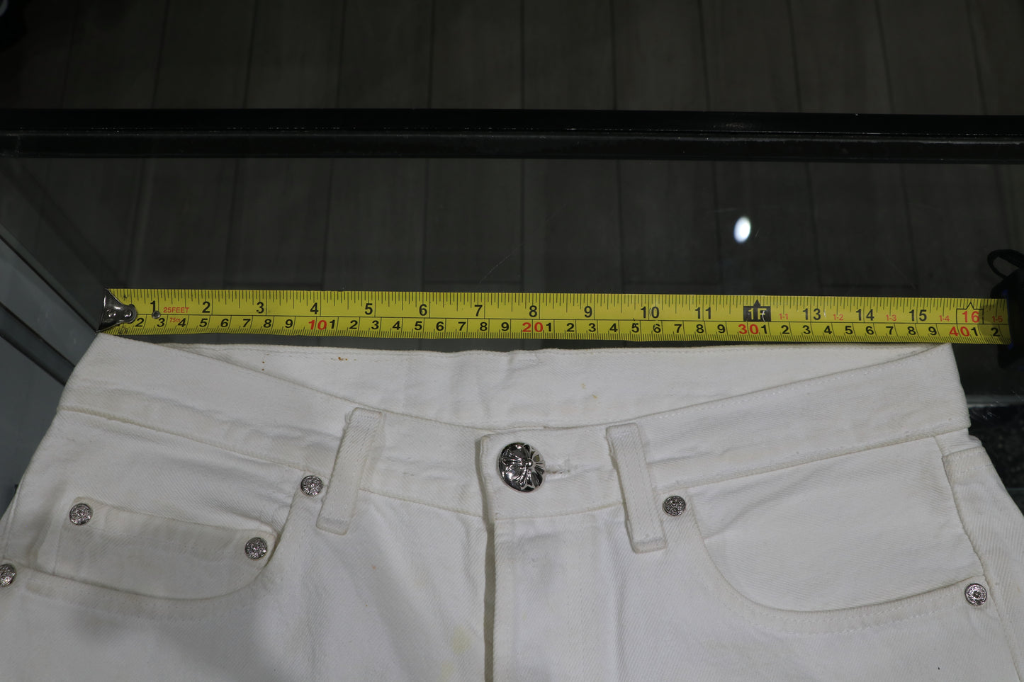 Chrome Hearts St. Barth Exclusive Cross Patch White Jeans Size 30 | AVNTGRDNY NYC