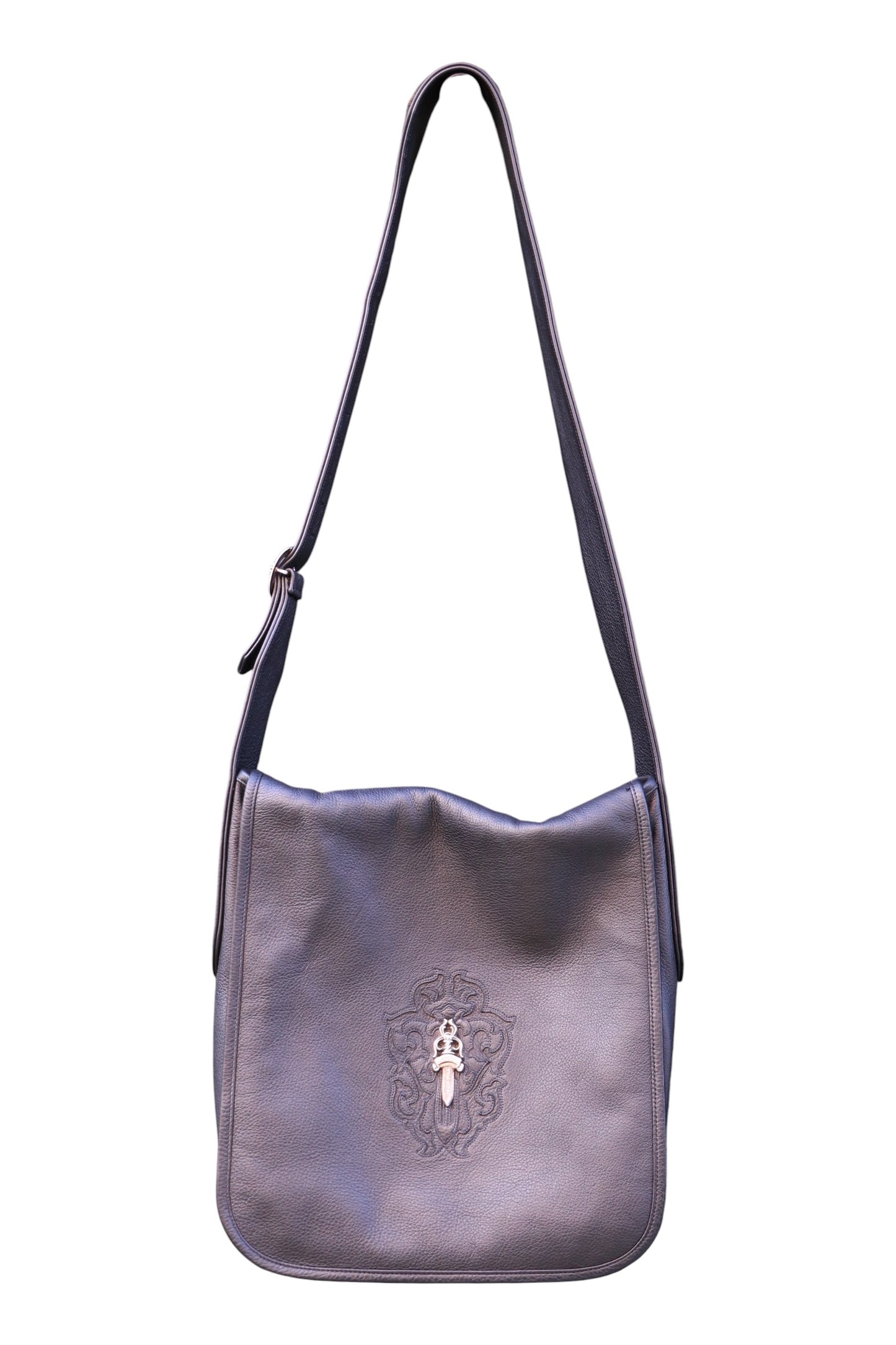 Chrome Hearts Vine Dagger Leather Messenger Bag Black Silver Hardware | AVNTGRDNY NYC