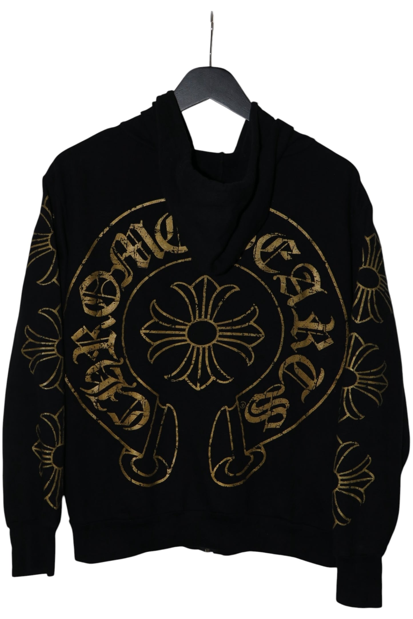 Chrome Hearts Vintage Gold Cross Cemetery Zip Up Hoodie Black Size Small Early 2000s | AVNTGRDNY NYC