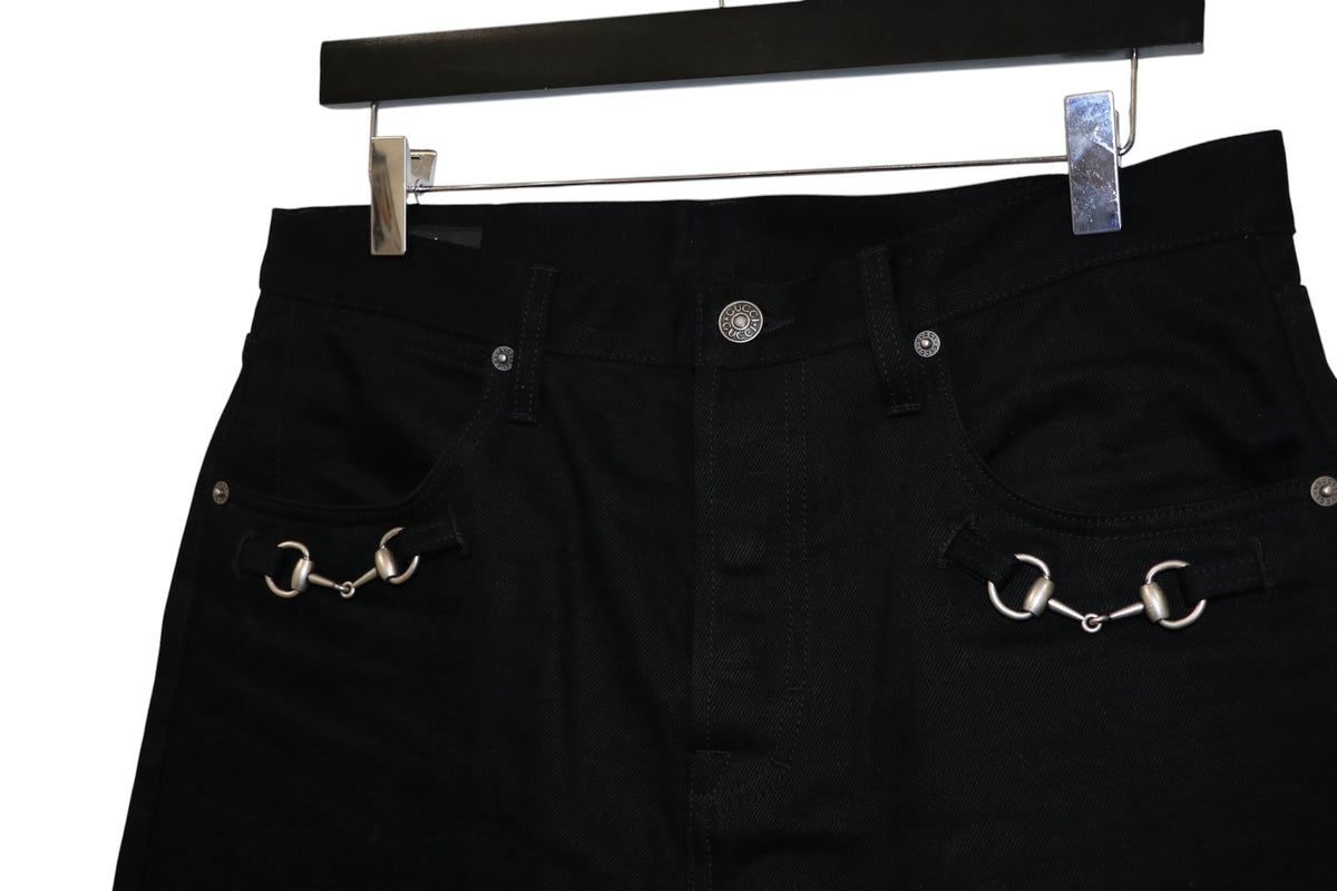 Gucci Horsebit Denim Jeans Black Size 34 Pre-Owned Excellent Condition | AVNTGRDNY NYC