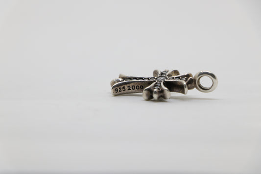 Chrome Hearts Tiny Fat Cross Pendant Pave Diamonds Sterling Silver | AVNTGRDNY NYC