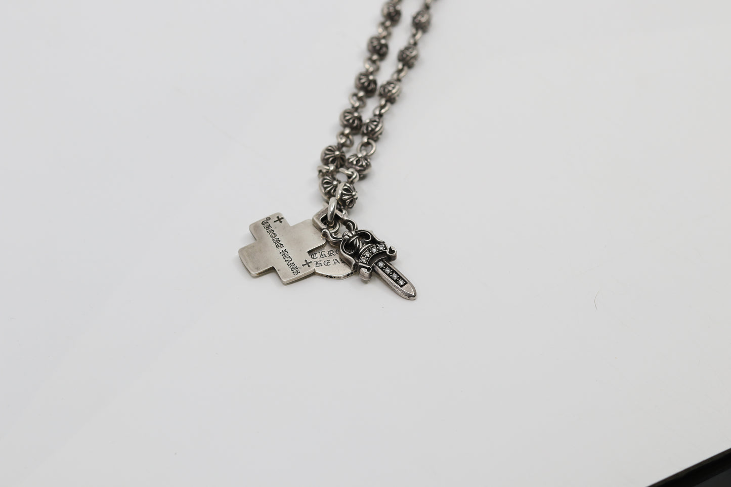 Chrome Hearts Cross Ball Chain with Multi Pendants Diamond Dagger, Cross, and Spade