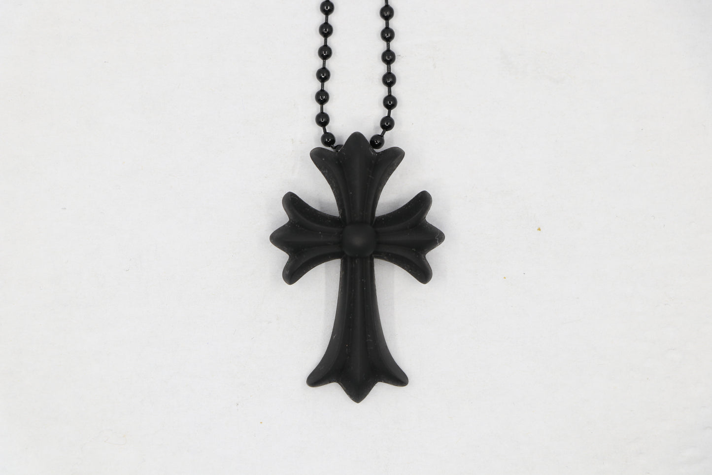 Chrome Hearts Silichrome Tiny Cross Black with Black Ball Chain | AVNTGRDNY NYC