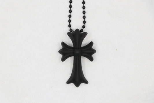 Chrome Hearts Silichrome Tiny Cross Black with Black Ball Chain | AVNTGRDNY NYC