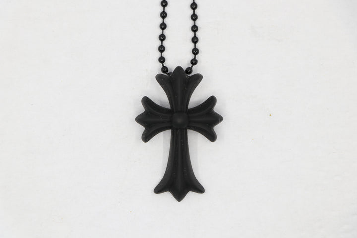 Chrome Hearts Silichrome Tiny Cross Black with Black Ball Chain | AVNTGRDNY NYC
