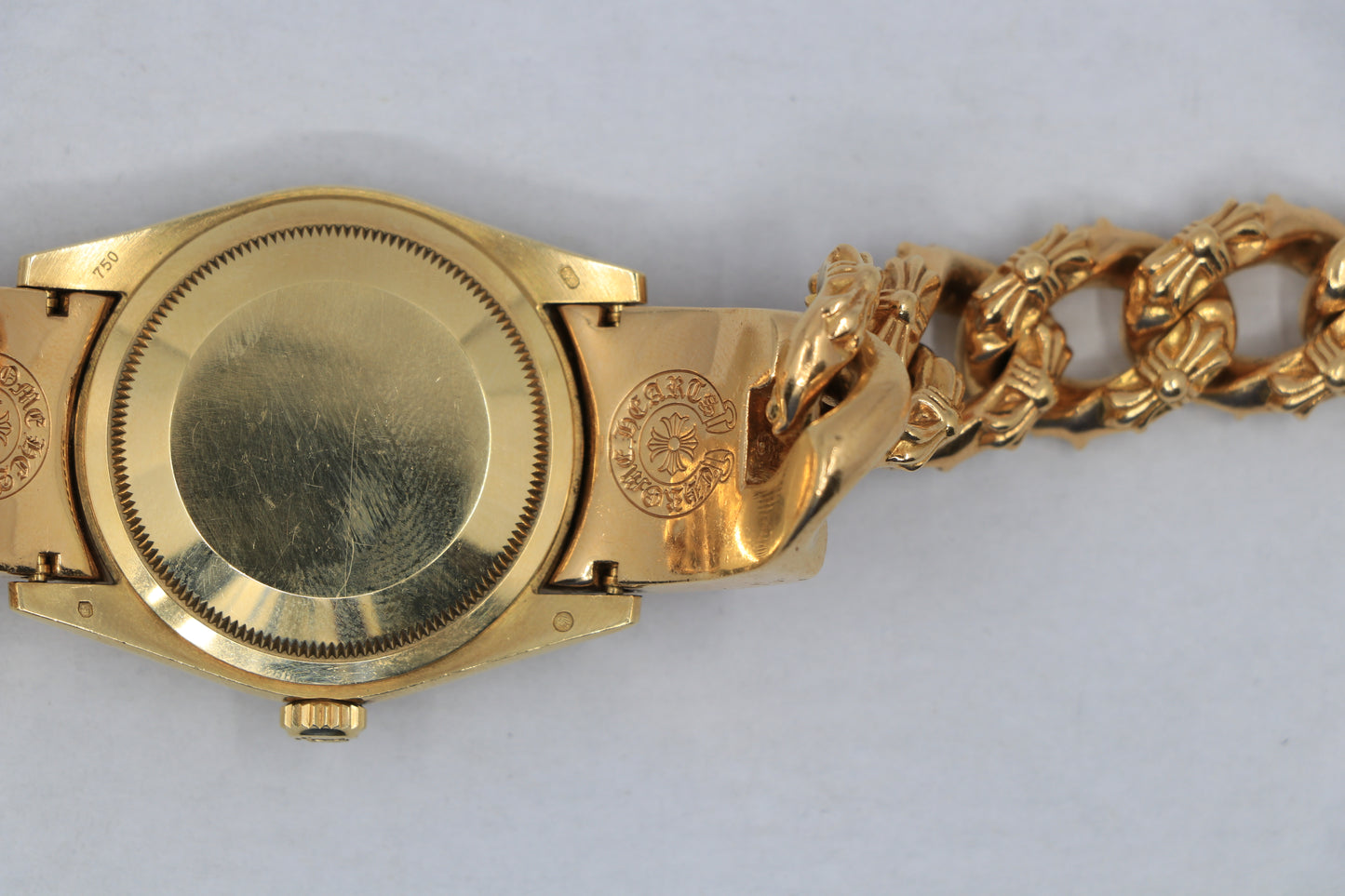 Rolex Day-Date on 22K Gold Chrome Hearts Extra Fancy Link Bracelet with Pavé Diamonds | AVNTGRDNY NYC