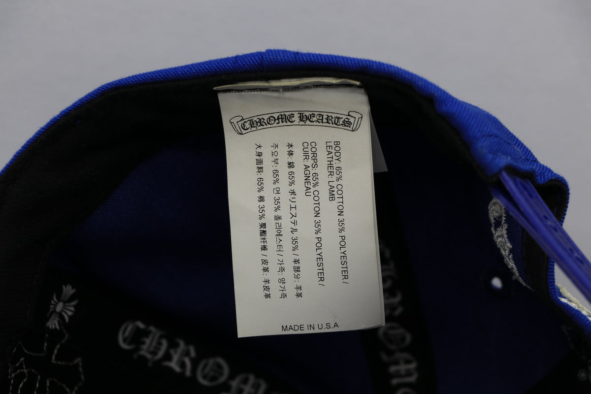 Chrome Hearts CH Logo Leather Patch Snapback Hat Blue | AVNTGRDNY NYC