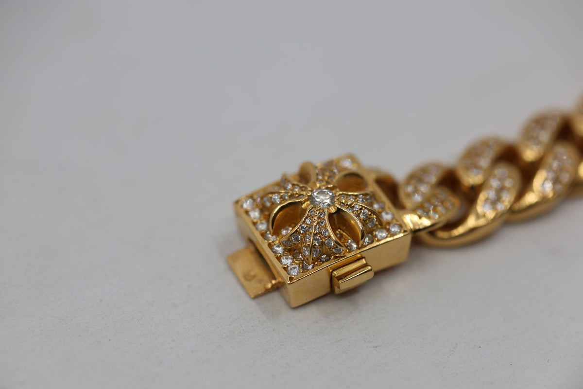 Chrome Hearts 22K Gold CH X Box ID Classic Link Bracelet Pavé Diamonds 20 Link