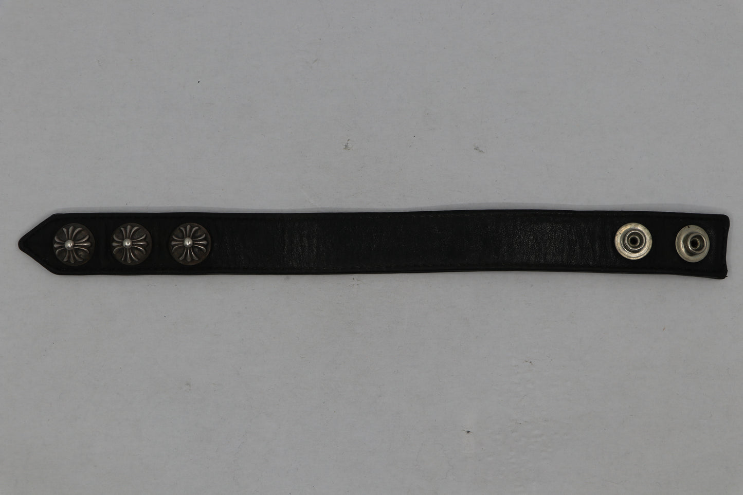 Chrome Hearts 3-Button 2-Snap Cross Ball Leather Bracelet Black | AVNTGRDNY NYC