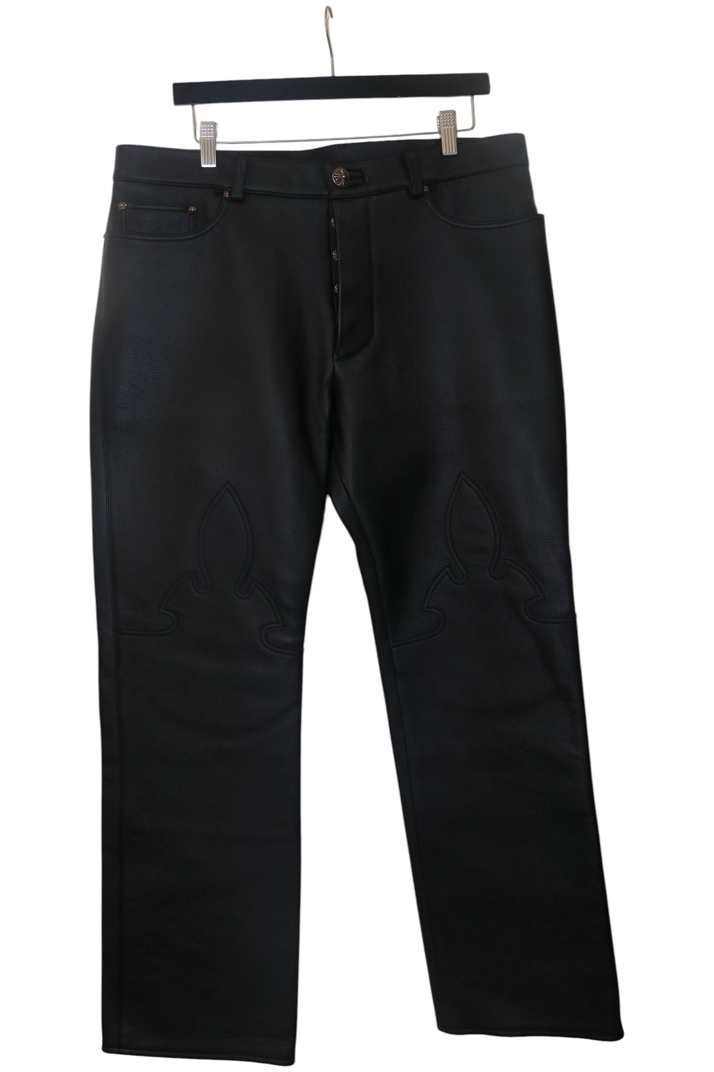 Chrome Hearts Fleur Knee Leather Pants Black Size 36 | AVNTGRDNY NYC
