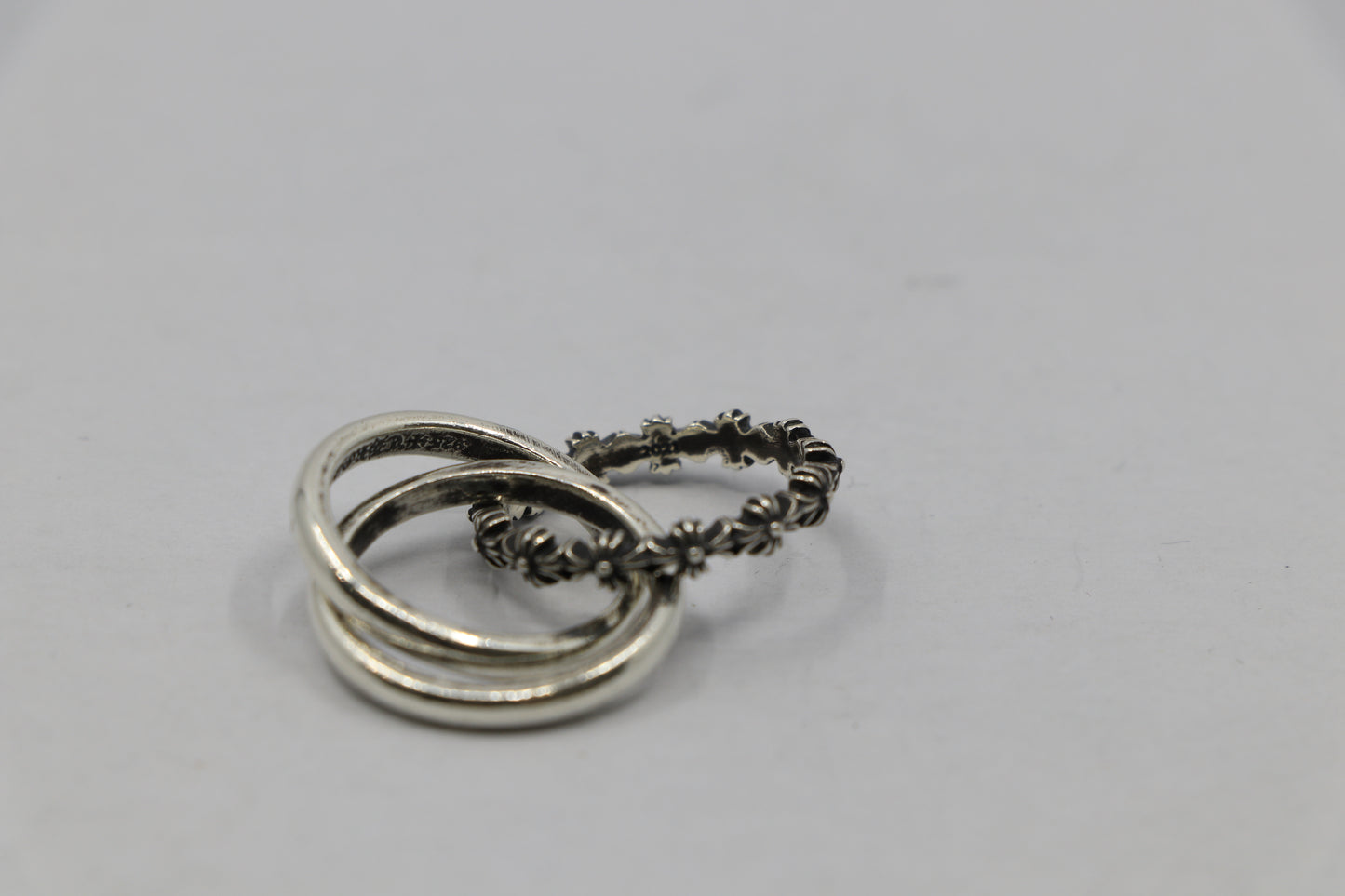 Chrome Hearts Tiny E CH Plus Band Triple Ring Size 4 Sterling Silver New | AVNTGRDNY NYC