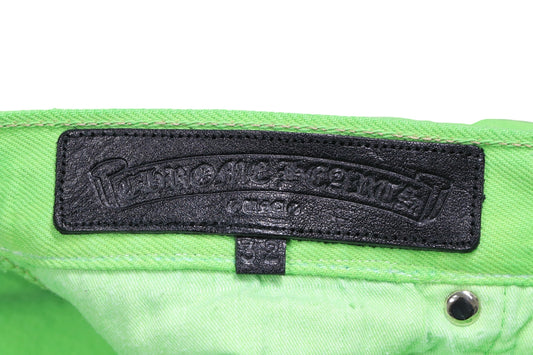 Chrome Hearts Matty Boy Sex Records Cross Patch Jeans Size 32 Neon Green Pre-Owned | AVNTGRDNY NYC