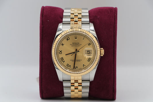 Rolex Date Just 116233 Roman Champagne Dial