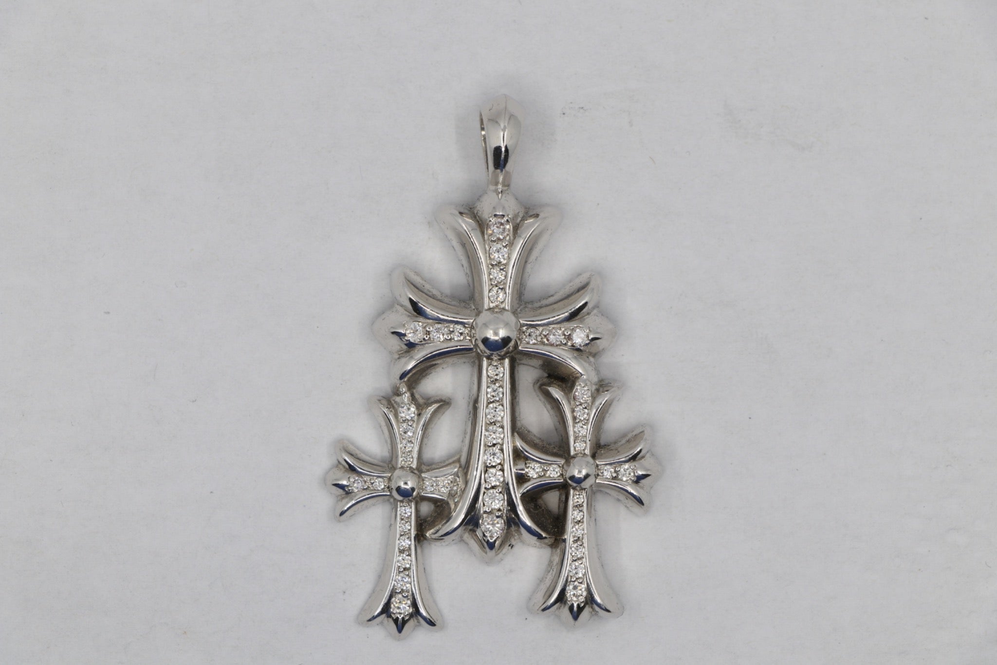 Chrome Hearts Triple Cross Pendant in 18K white gold with pavé diamonds